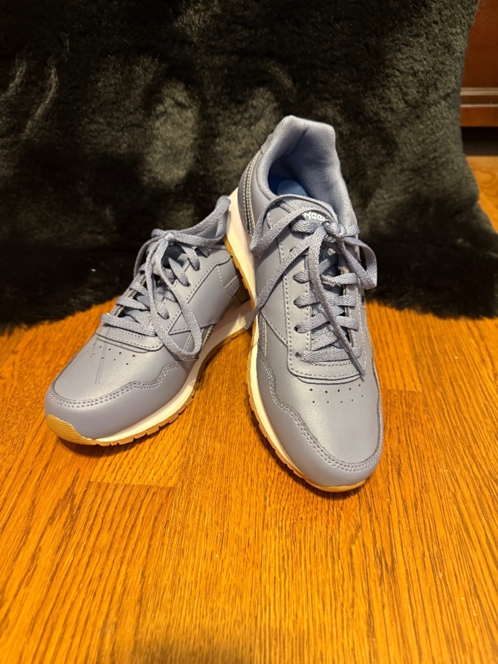 Dusty blue leather ortholite Reebok sneakers